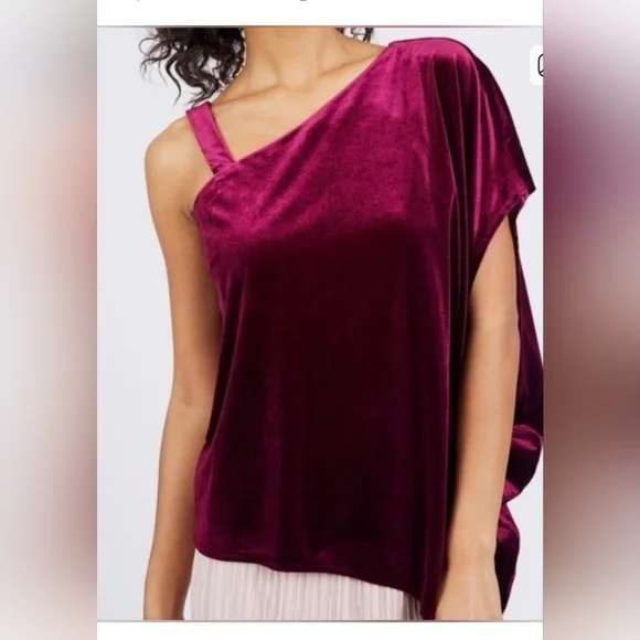NWOT! Chic Velvet Burgundy Asymmetrical Women's Holiday Blouse Size Medium - Picture 7 of 15